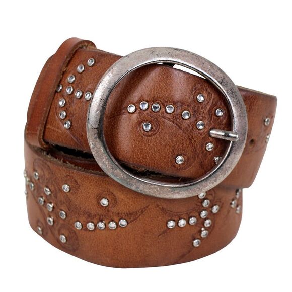 Hollister BROWN GENUINE LEATHER 1 7/8"Wd STUDDED CASUAL WOMEN'S BELT Sz M(B79 - Picture 2 of 12